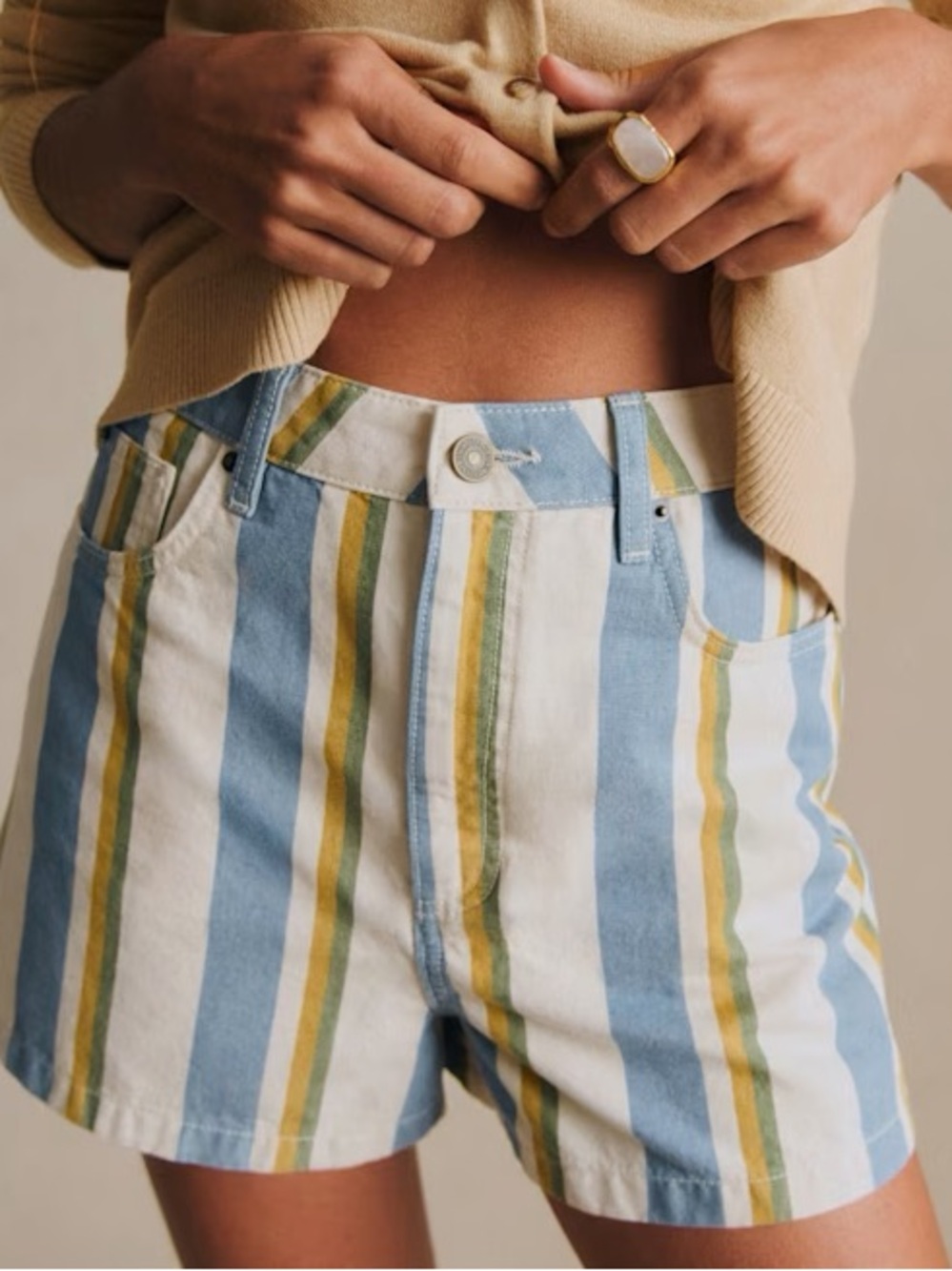 Sezane Le City Shorts  Blue Ecru Yellow Stripes Size 38